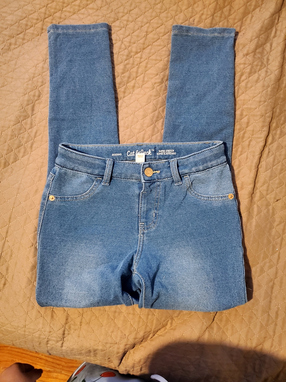 GIRLS Size 8 (m) Cat & Jack Denim Blue Jeggings with Gold Button - Picture 3 of 6